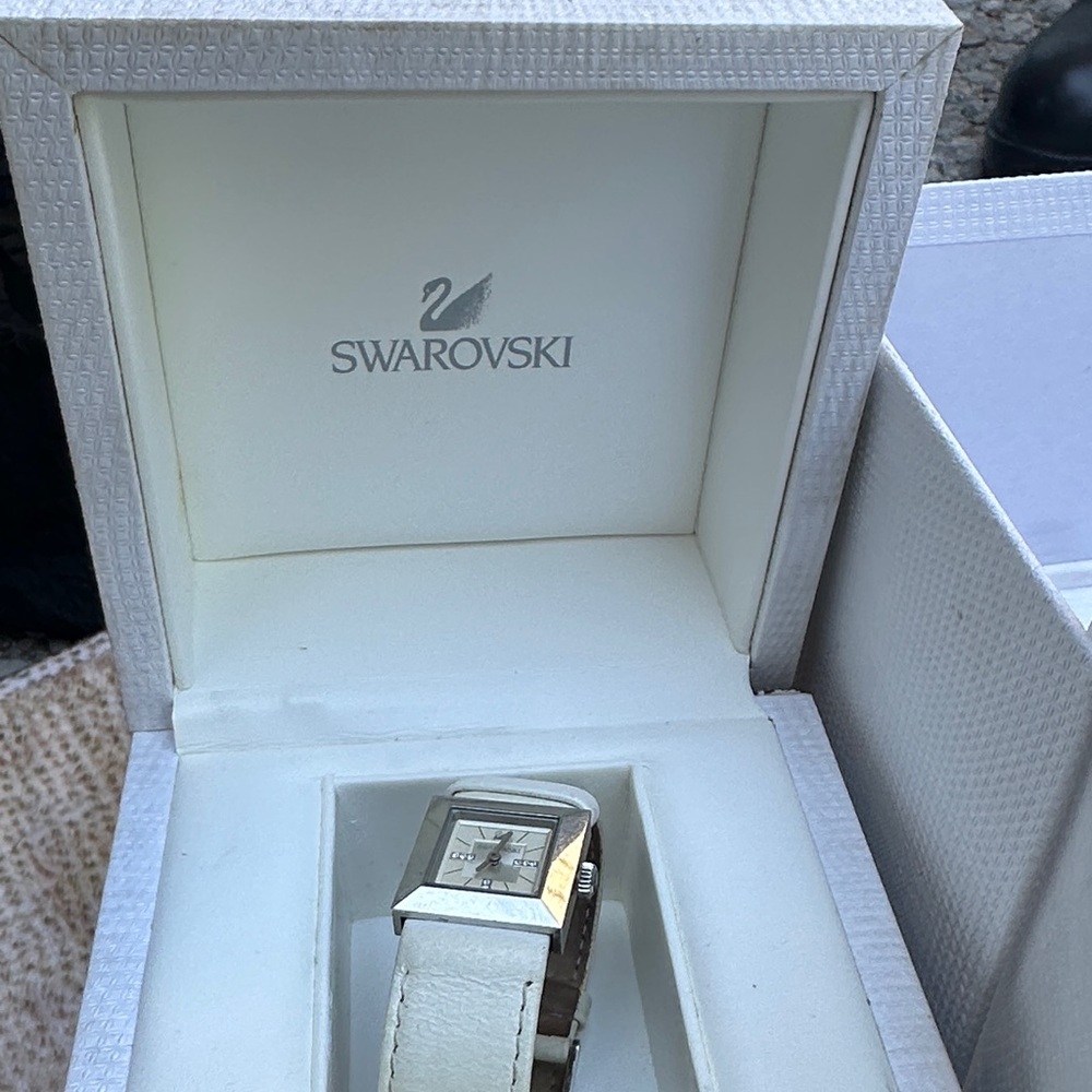 Swarovski Silver-Tone Watch with White Strap
